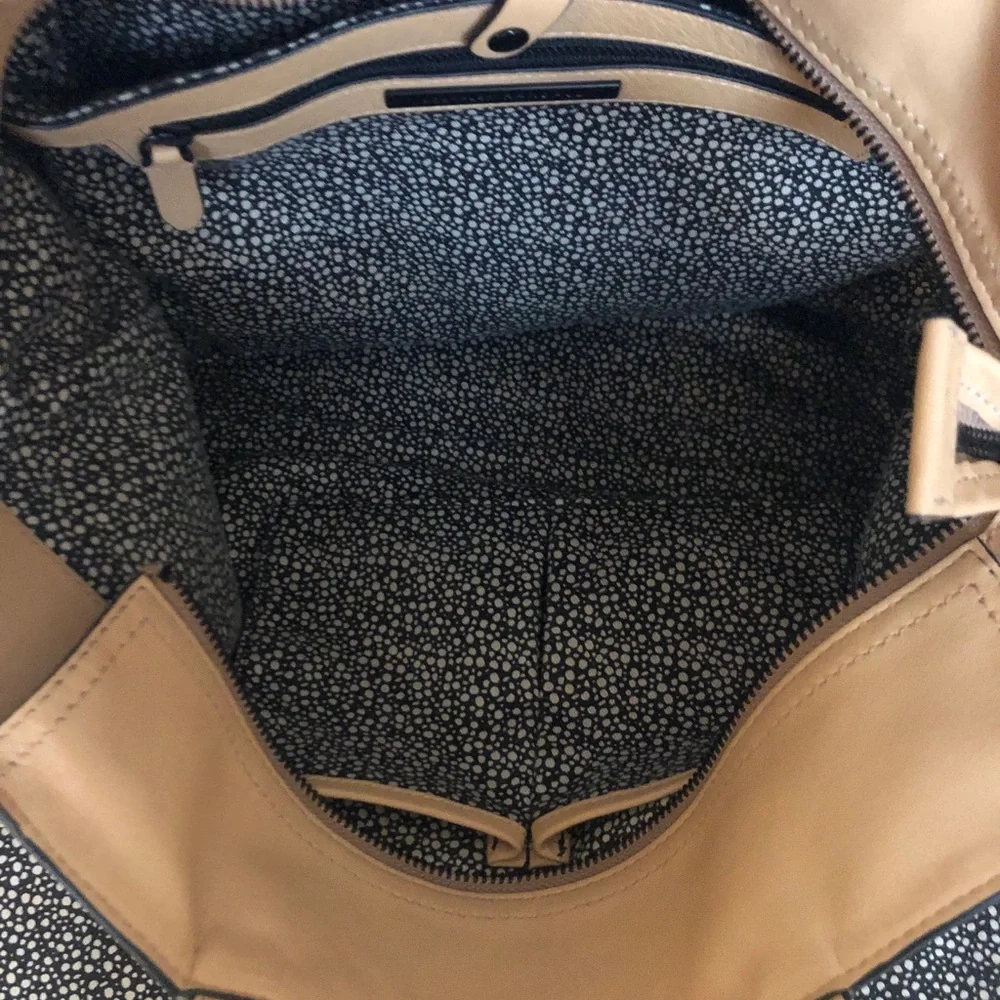 Loeffler Randall tan and black stud leather purse